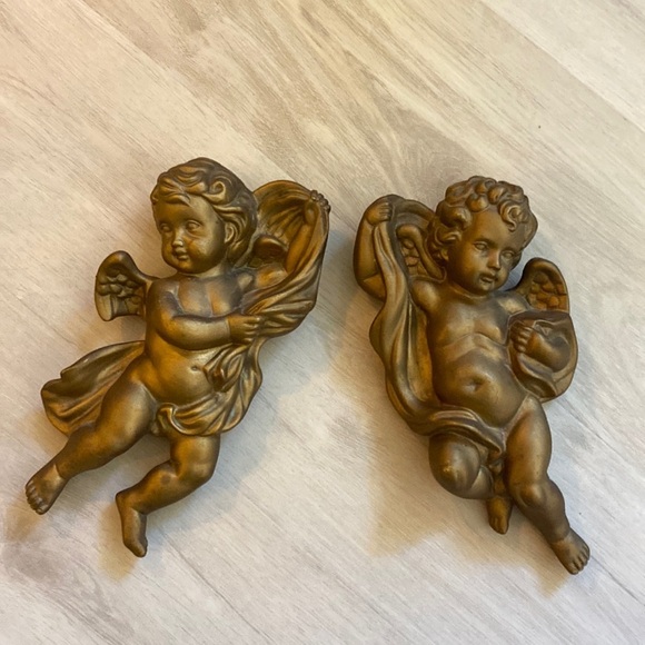 Homco Other - Vintage MCM Set of 2 HOMCO Wall Cherub Angels Hollywood Gold #425
